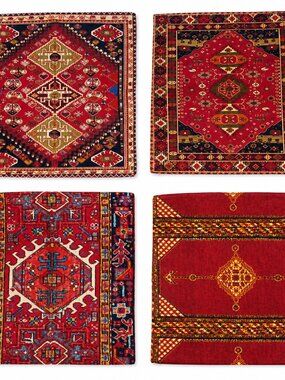Emvency Red & Black Persian Rug Pattern Pillow Covers – Set of 4